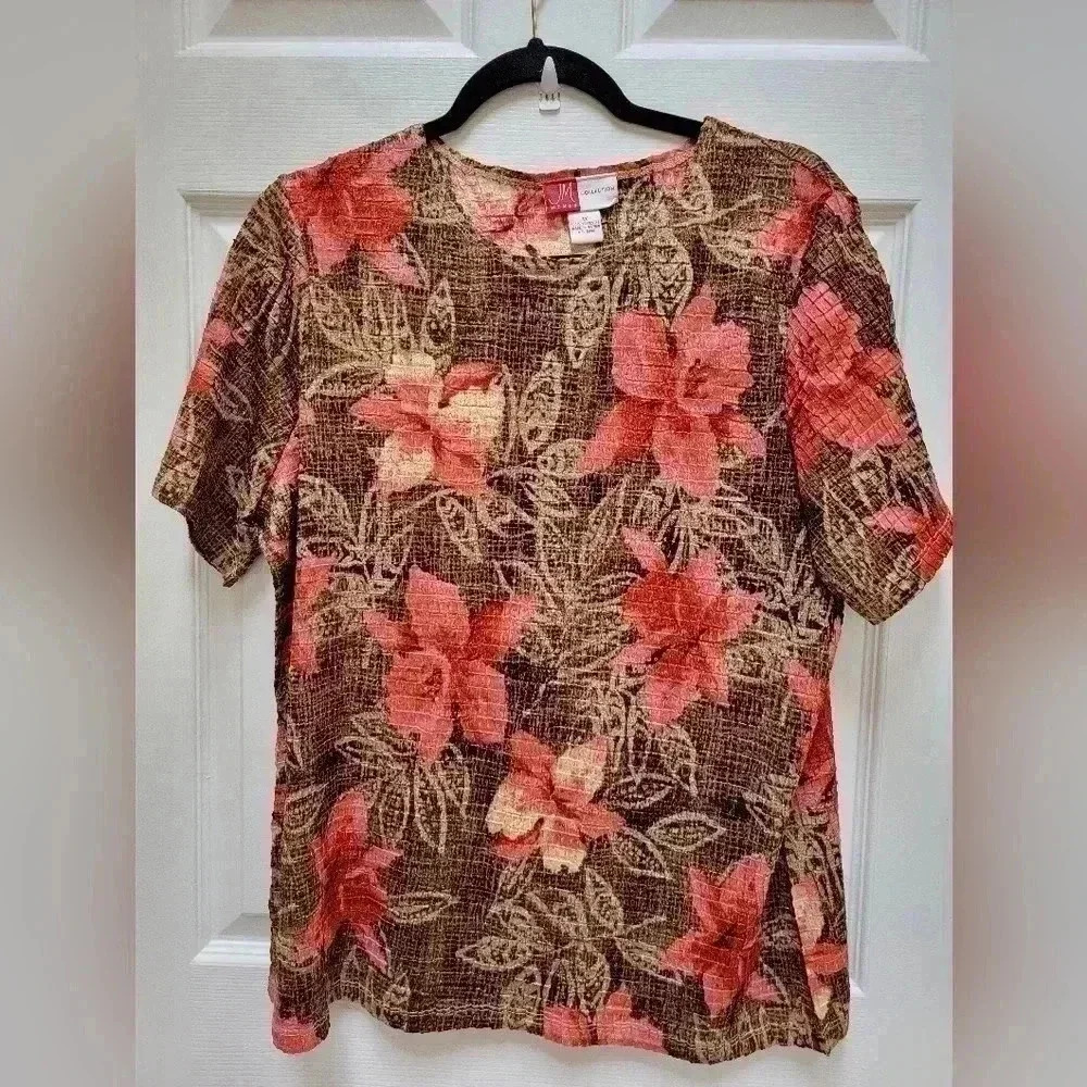 Jm Woman Collection Floral 100% Polyester Top Size 1x